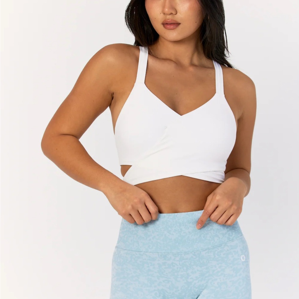 White V-Neck Sports Bra with Thin Straps